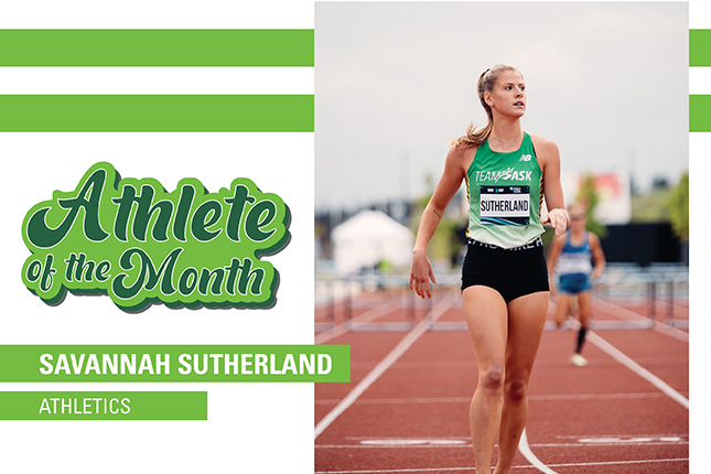 Savannah Sutherland in Team Sask jersey on athletic track.